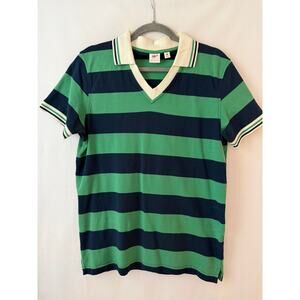 Uniqlo Michael Bastian Polo Shirt Mens Med Short Sleeve Green  Navy Blue Stripe
